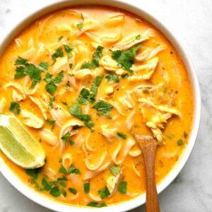 bowl of Thai coconut chicken soup.