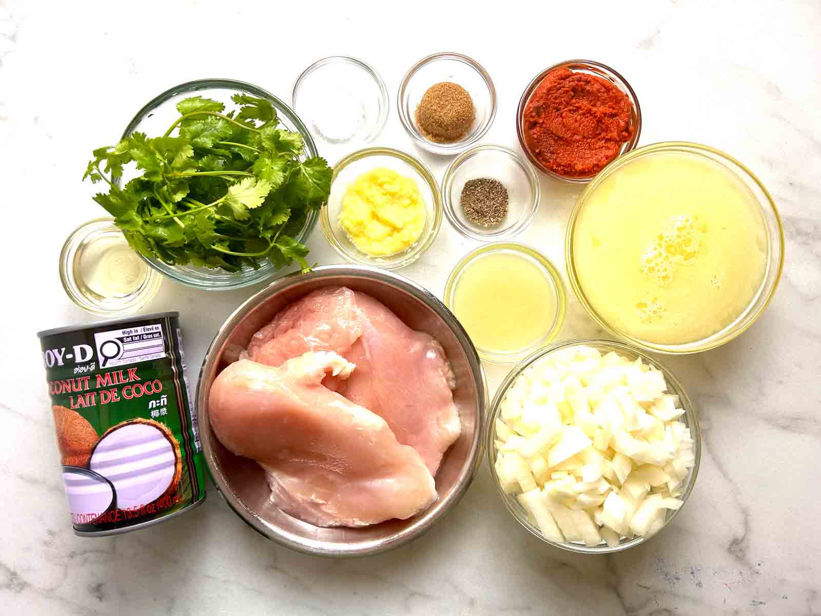 ingredients prepped in bowls.
