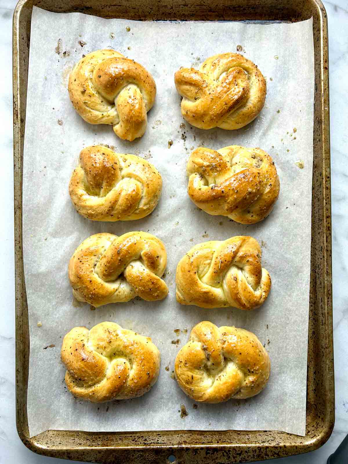 garlic knots after baking.