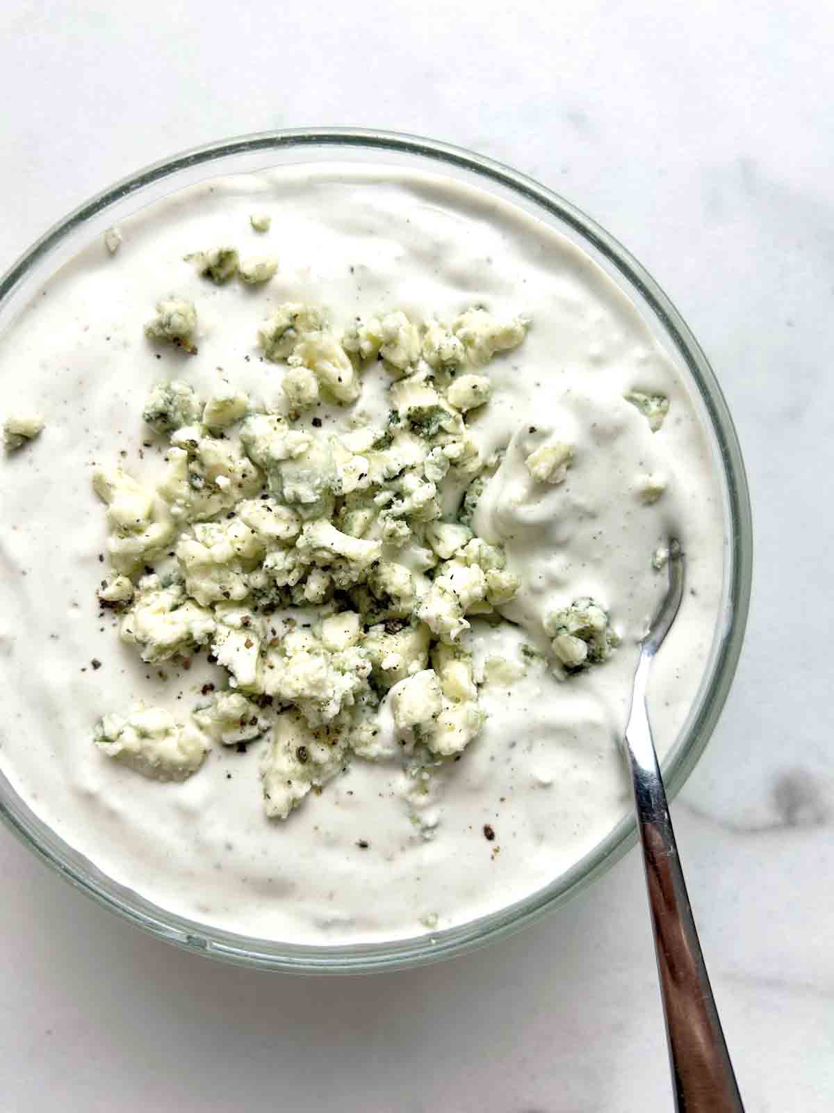 bowl of blue cheese dressing.