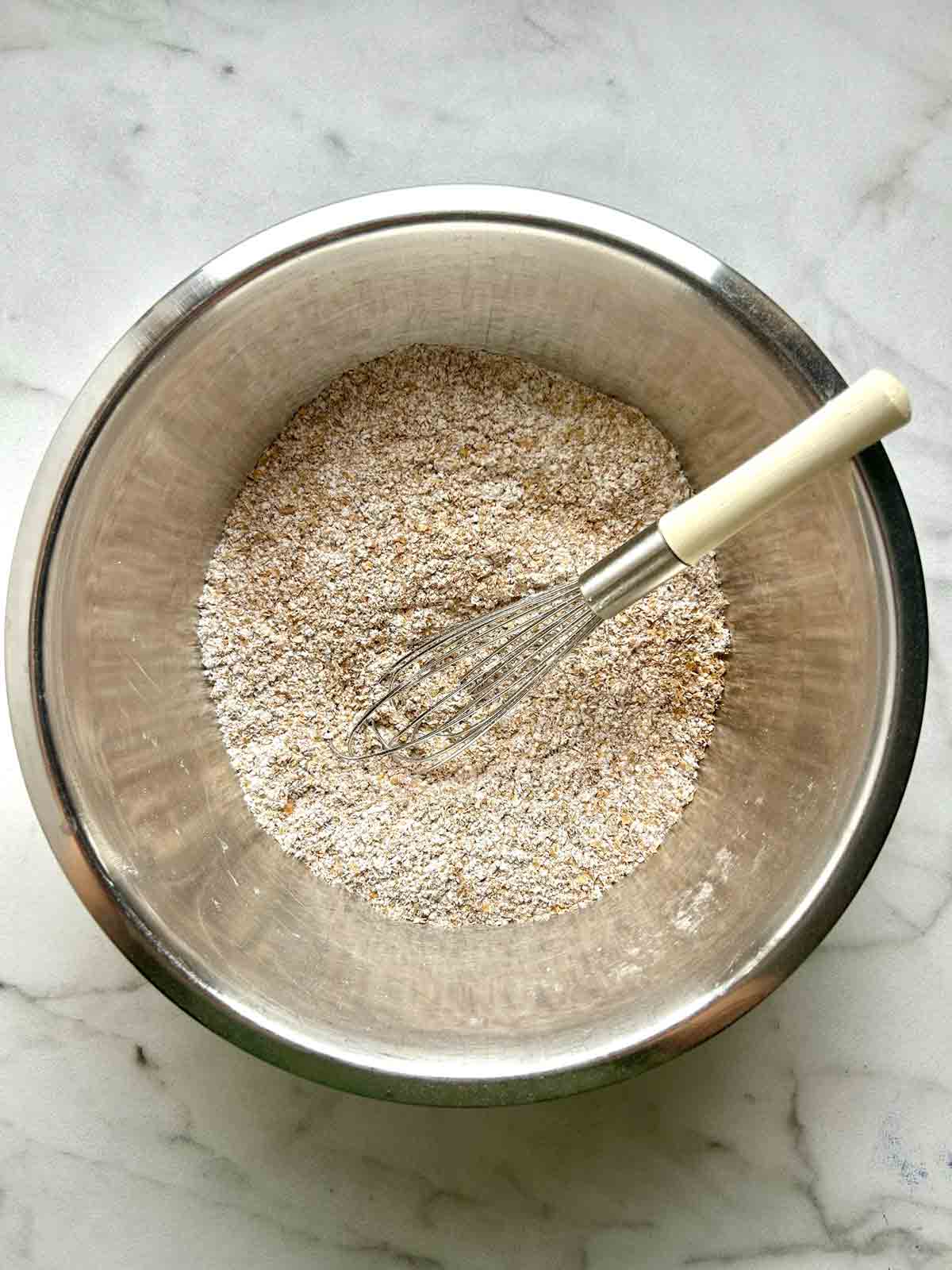 dry ingredients whisked in bowl.