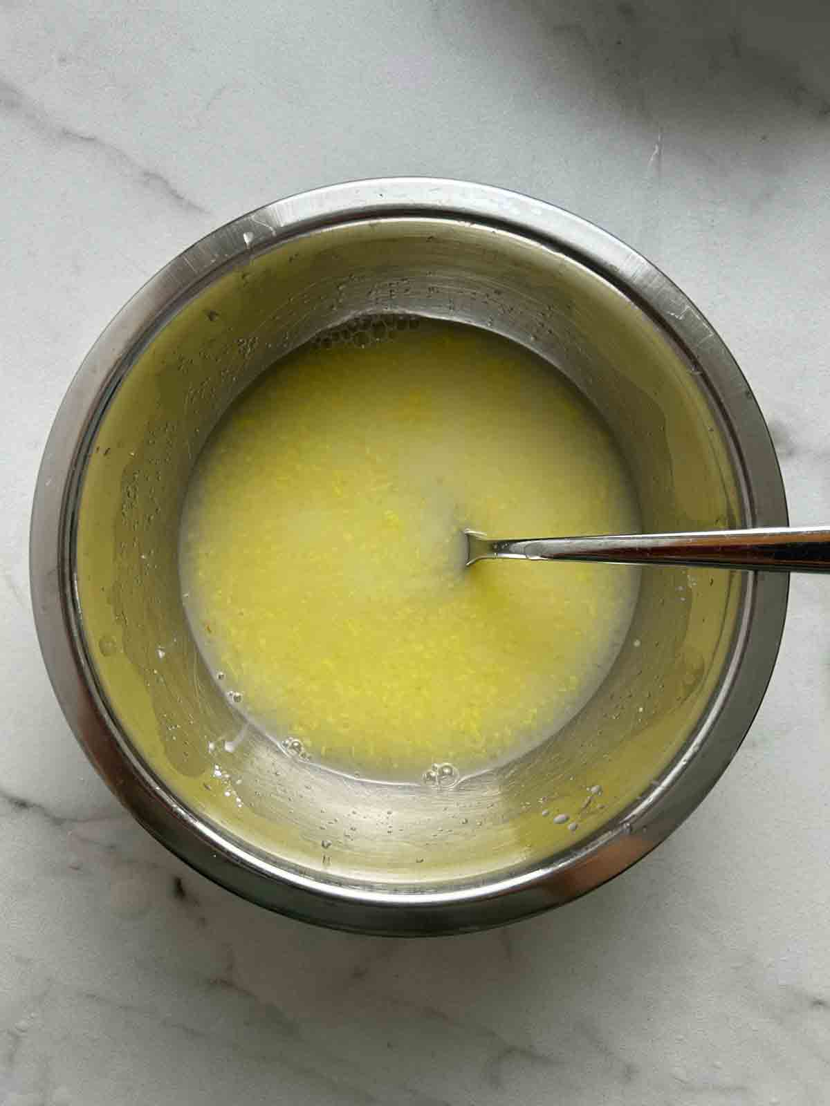 lemon sauce mixed in bowl.
