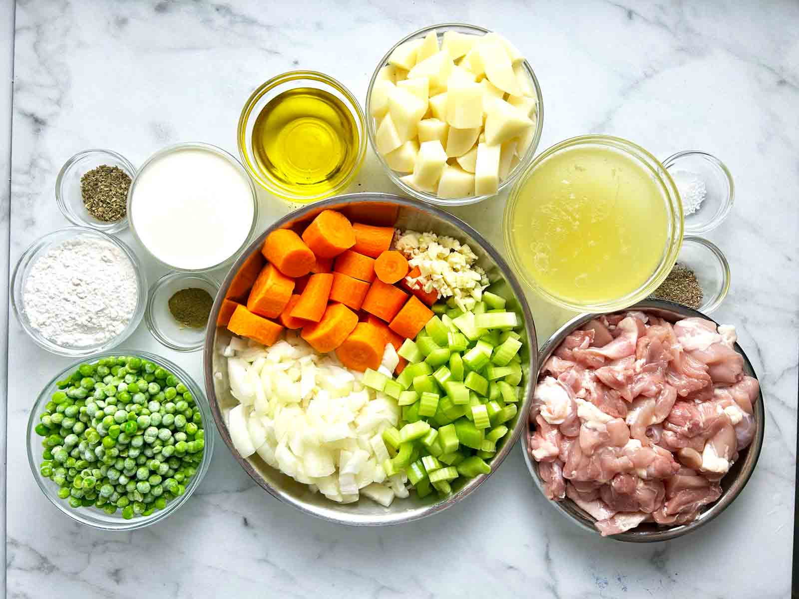 ingredients prepped in bowls.