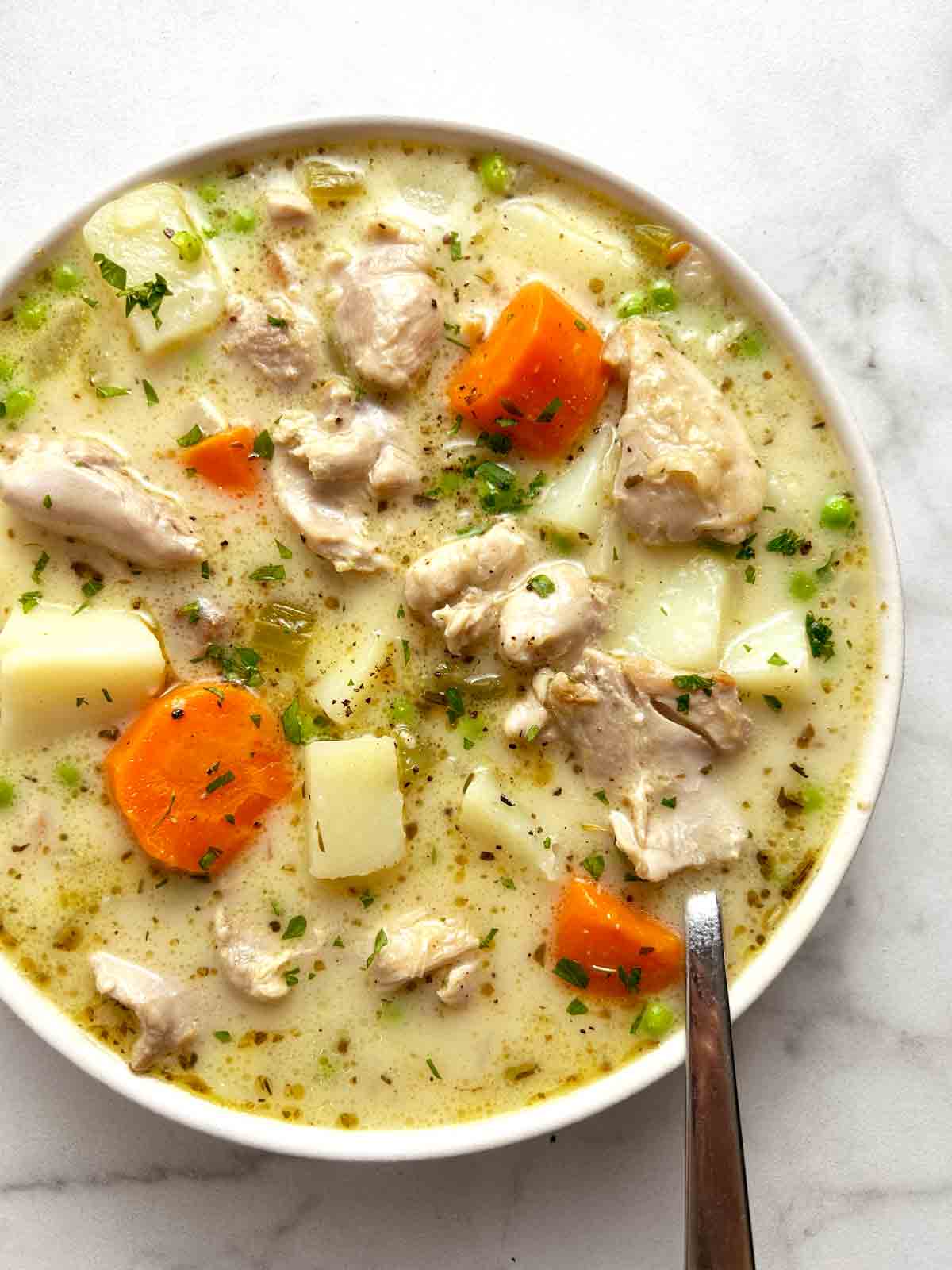 bowl of creamy chicken stew.