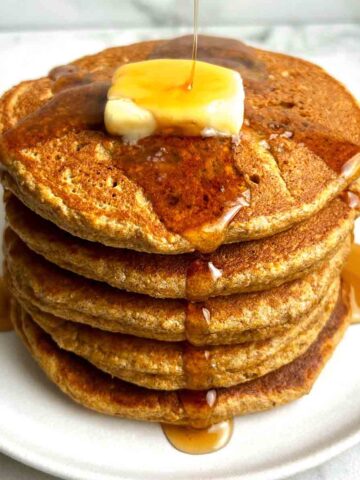 stack of flax seed pancakes.