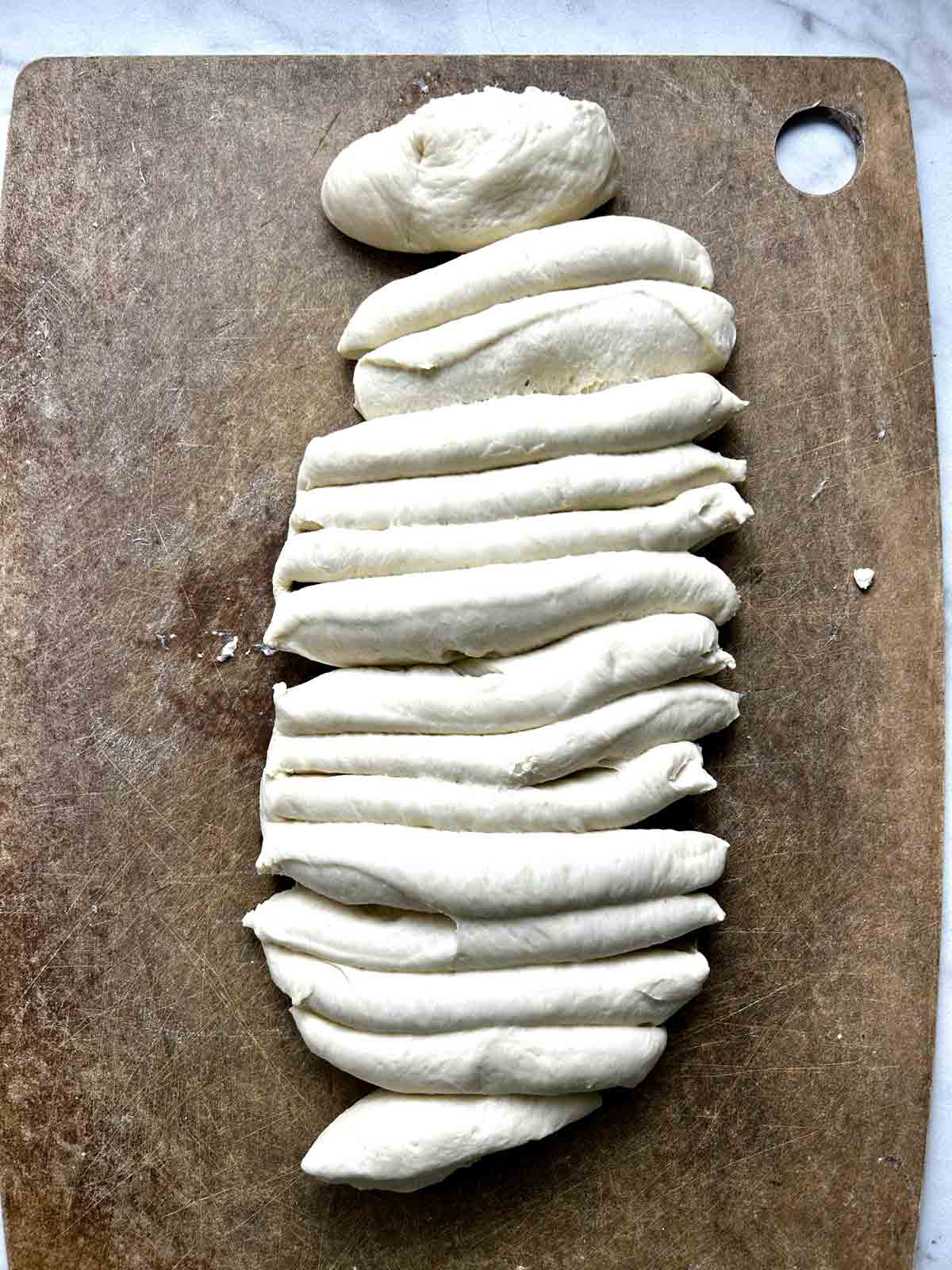 dough cut into 16 pieces.
