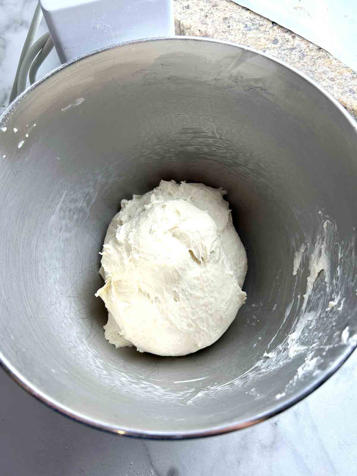 dough kneaded in stand mixer.