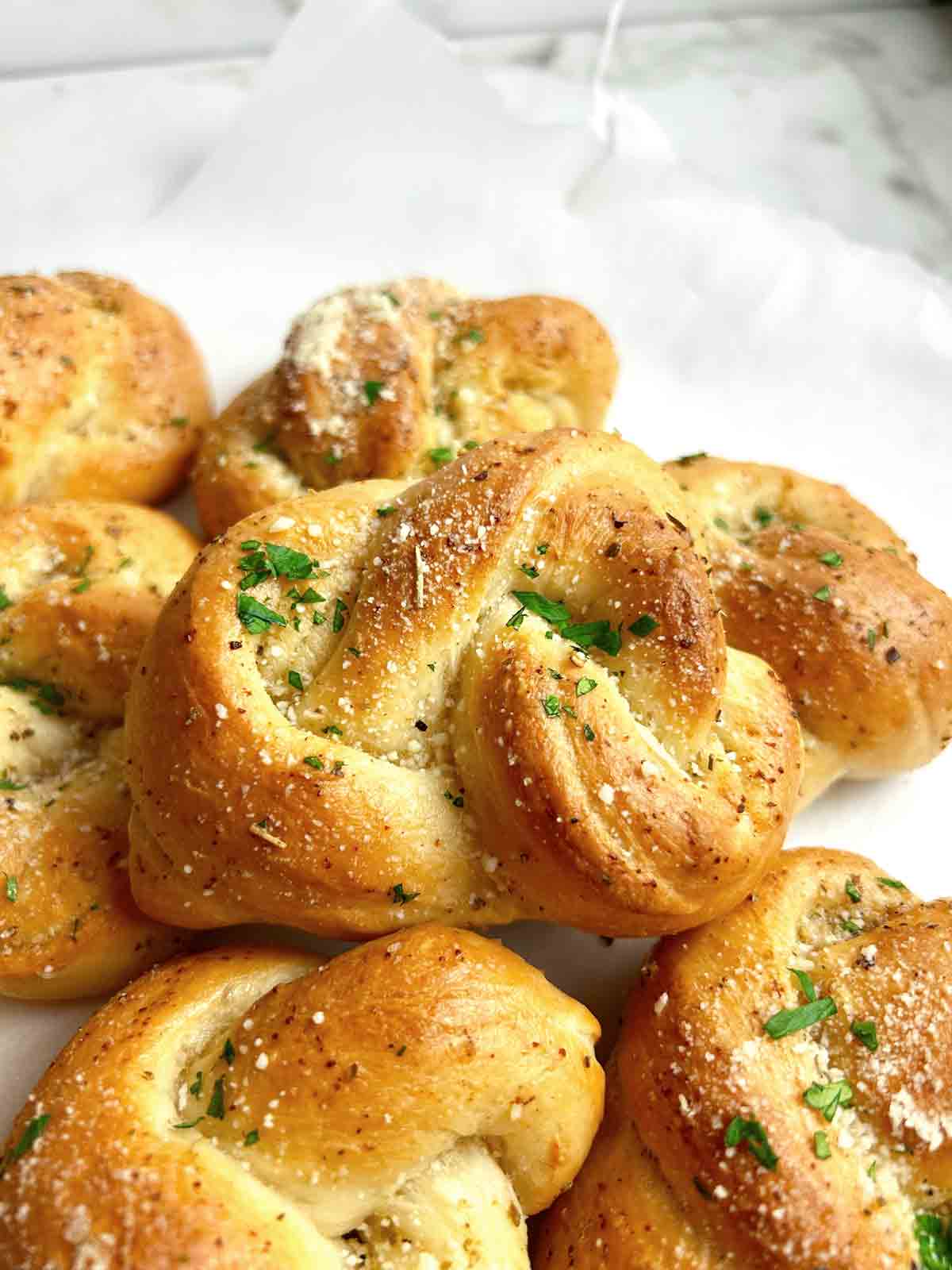 close up of garlic knot.
