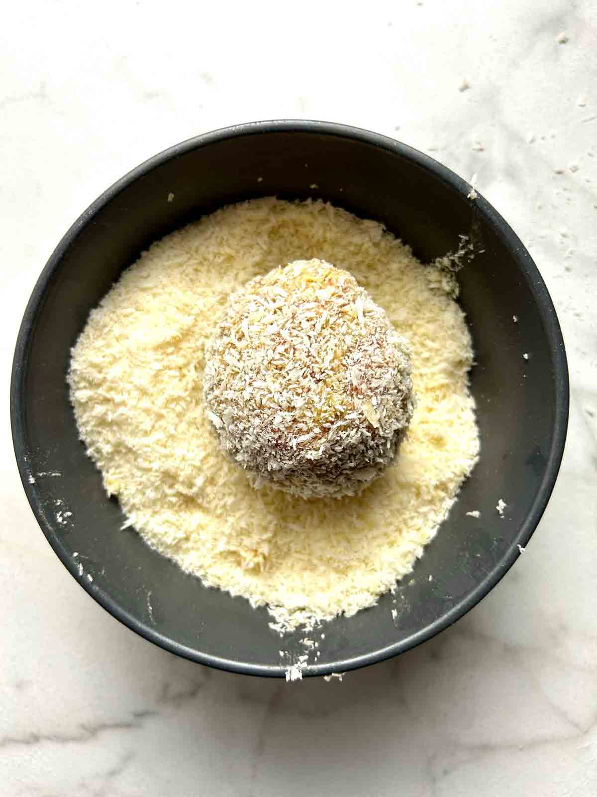 egg coated in breadcrumbs.