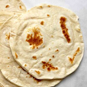 overhead shot of sourdough tortillas.