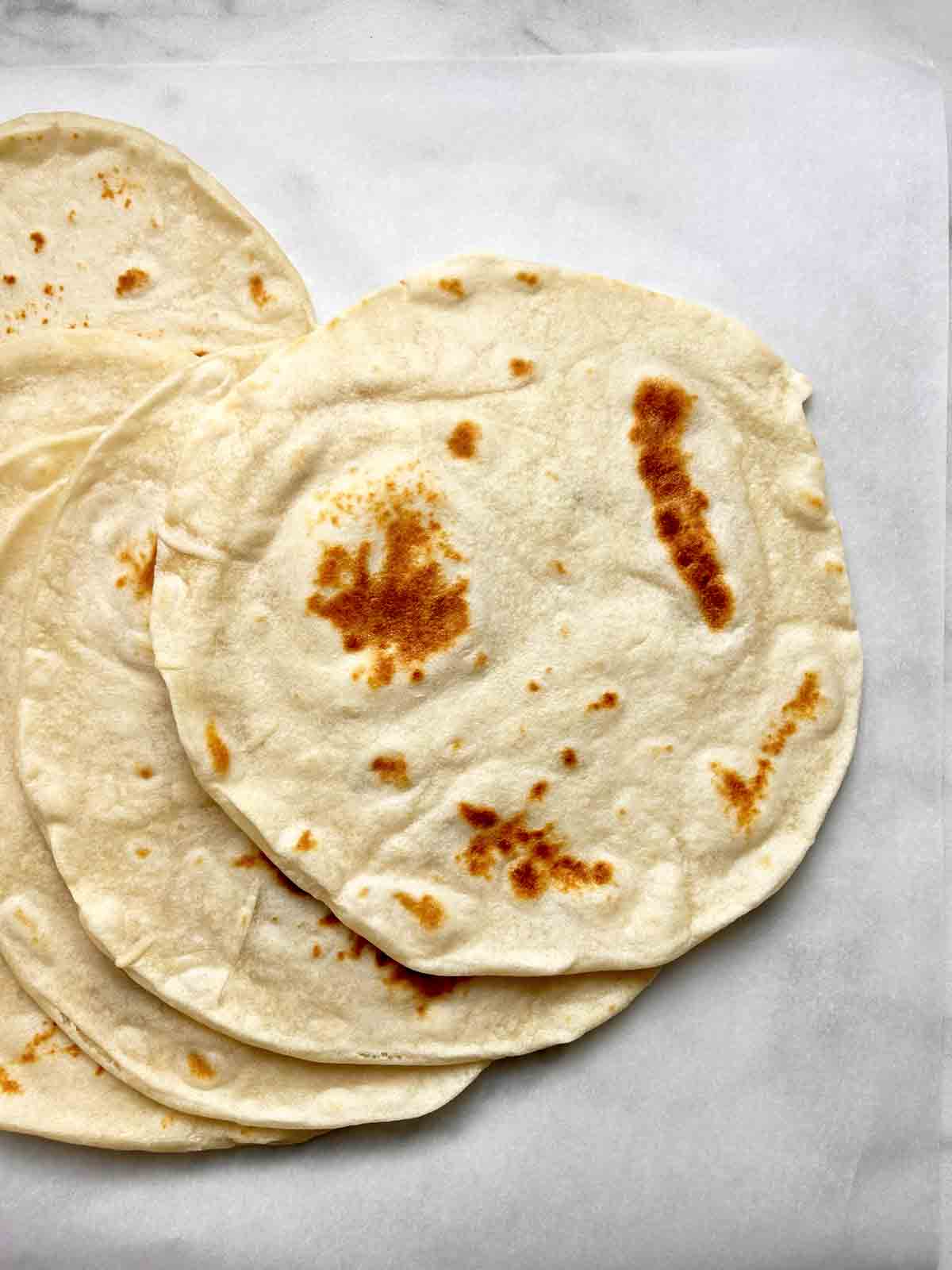 overhead shot of sourdough tortillas.