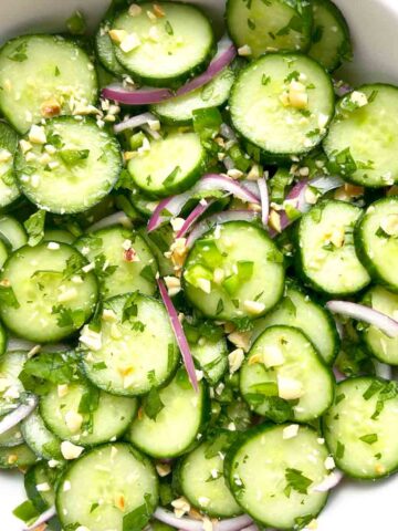 Thai cucumber salad in bowl.