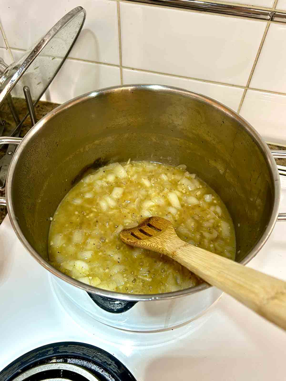vinaigrette simmering in pot.