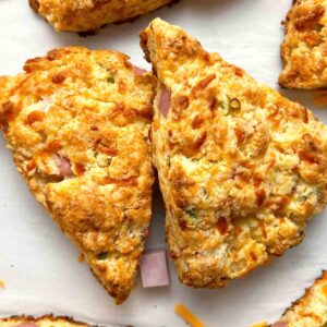 close up of ham and cheese scones.
