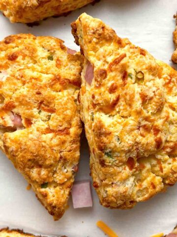 close up of ham and cheese scones.
