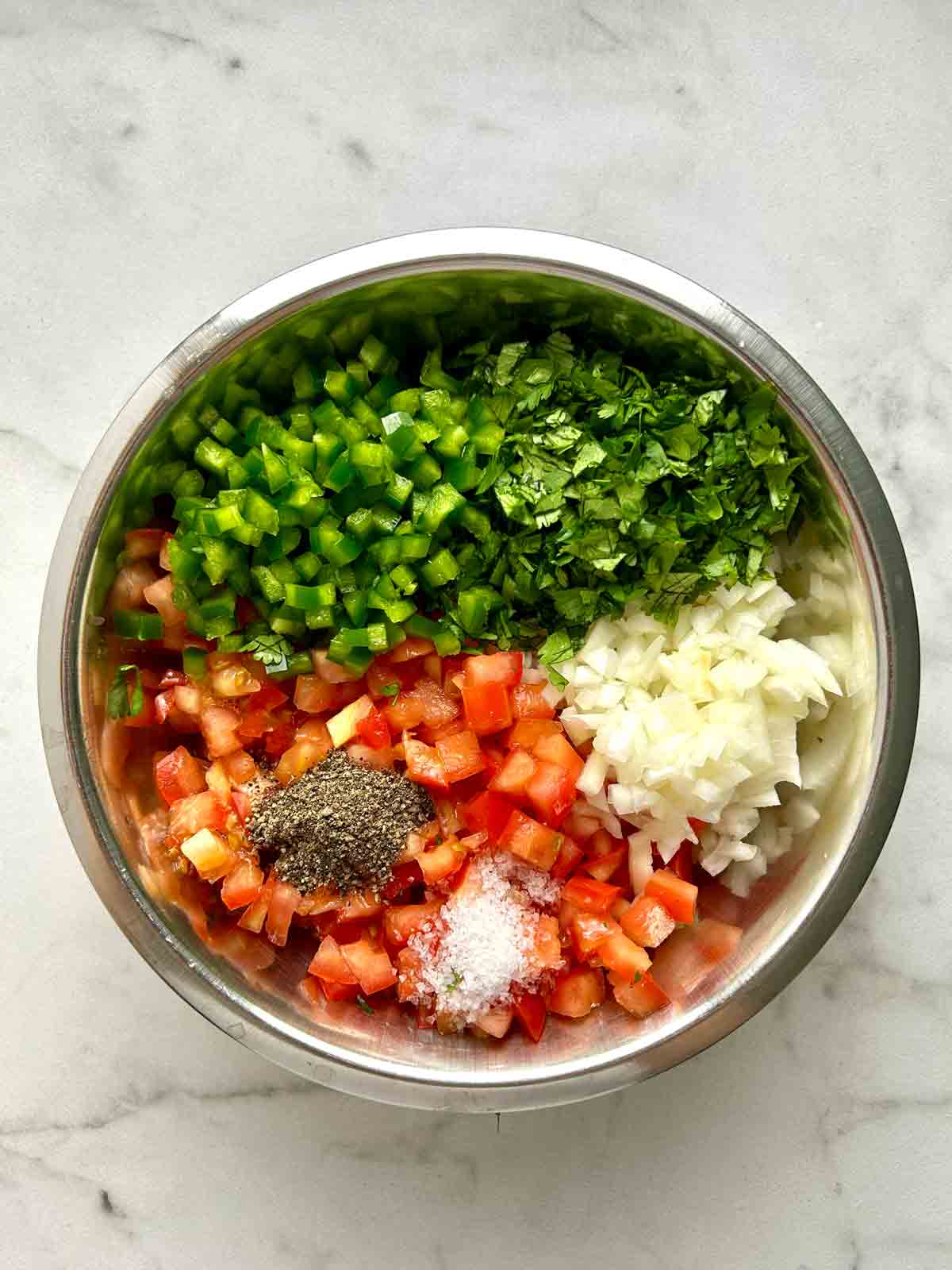 all ingredients added to bowl unmixed.