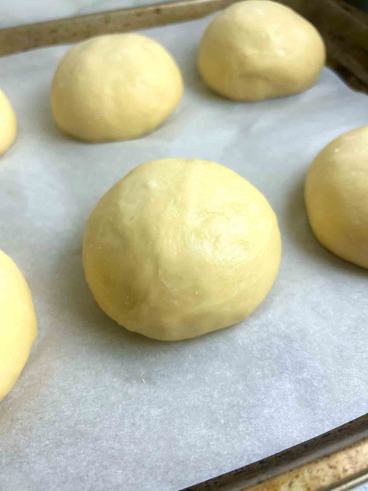 close up of dough balls after shaping.