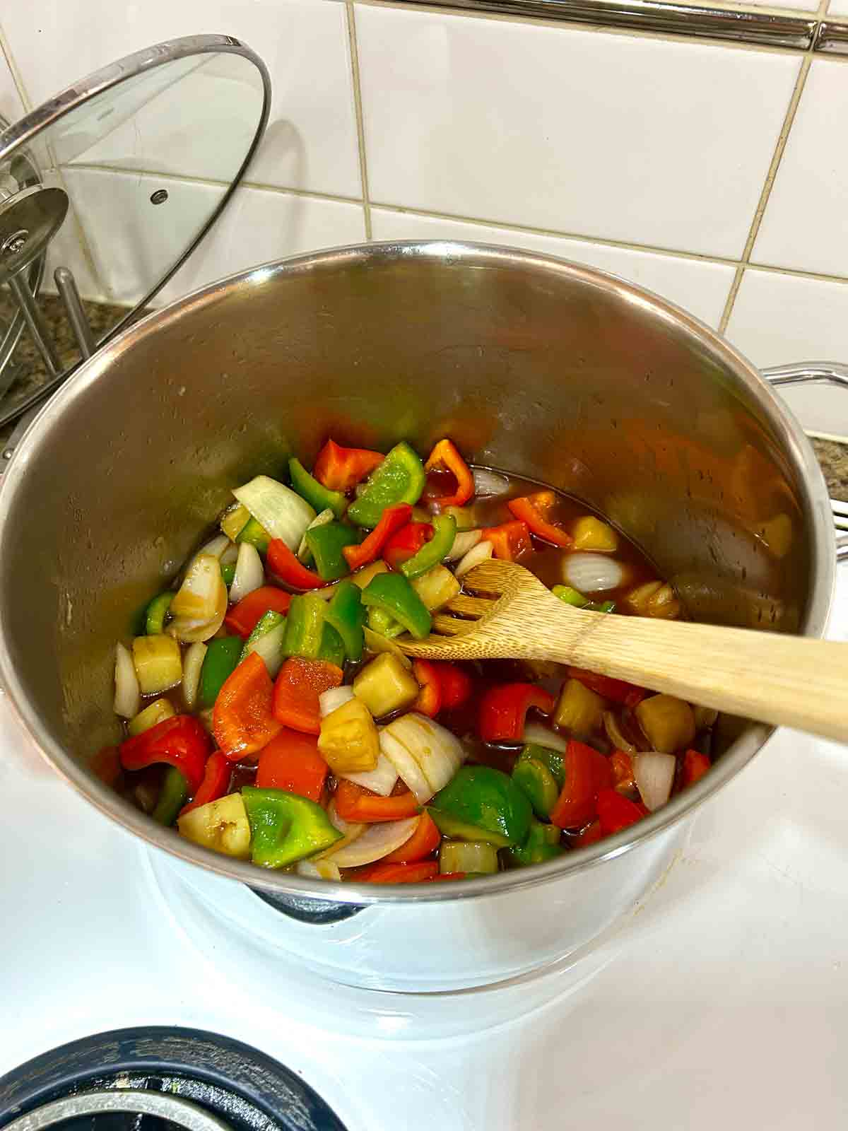 sauce thickening in pot.