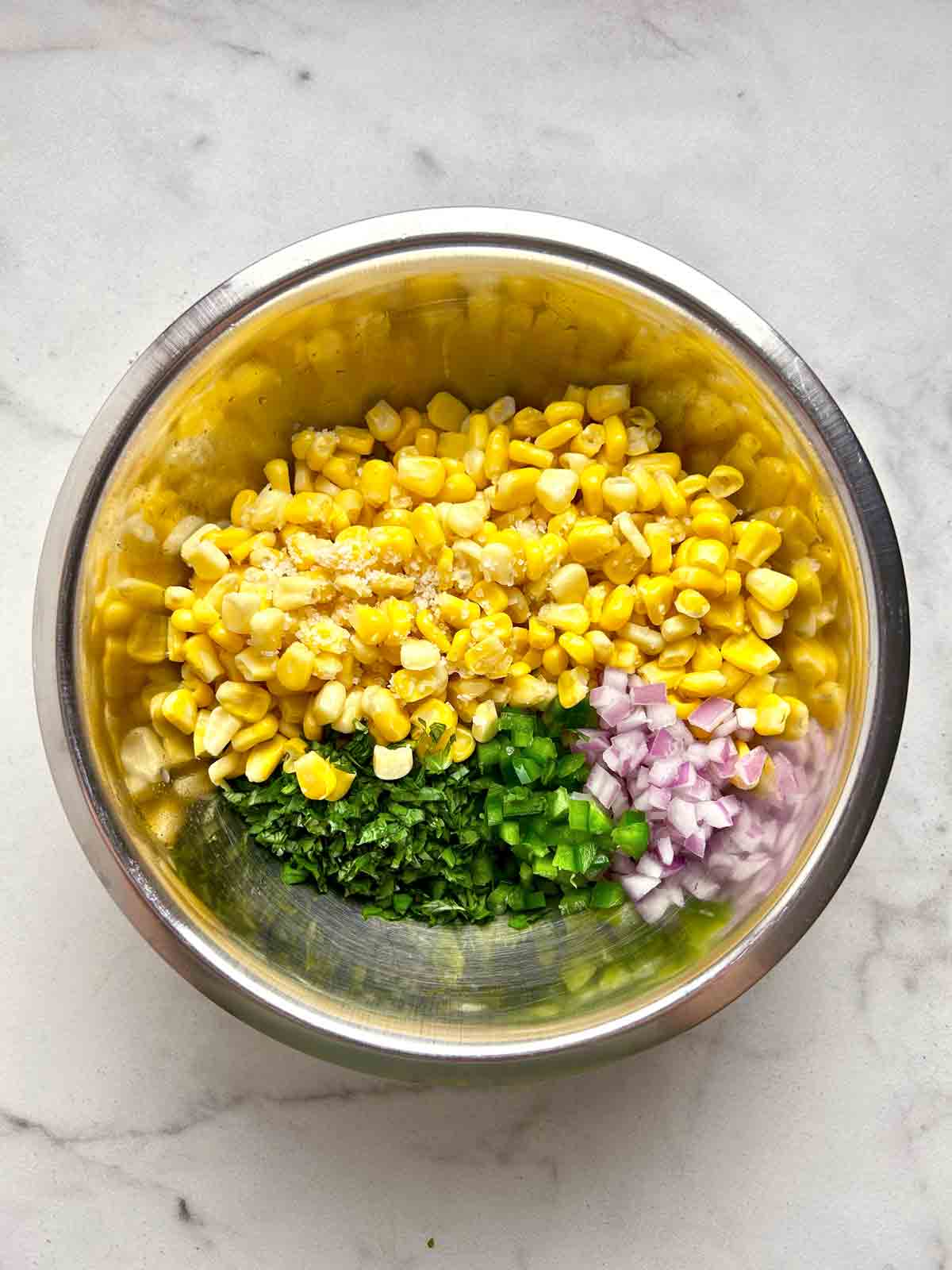 all ingredients added to bowl unmixed.