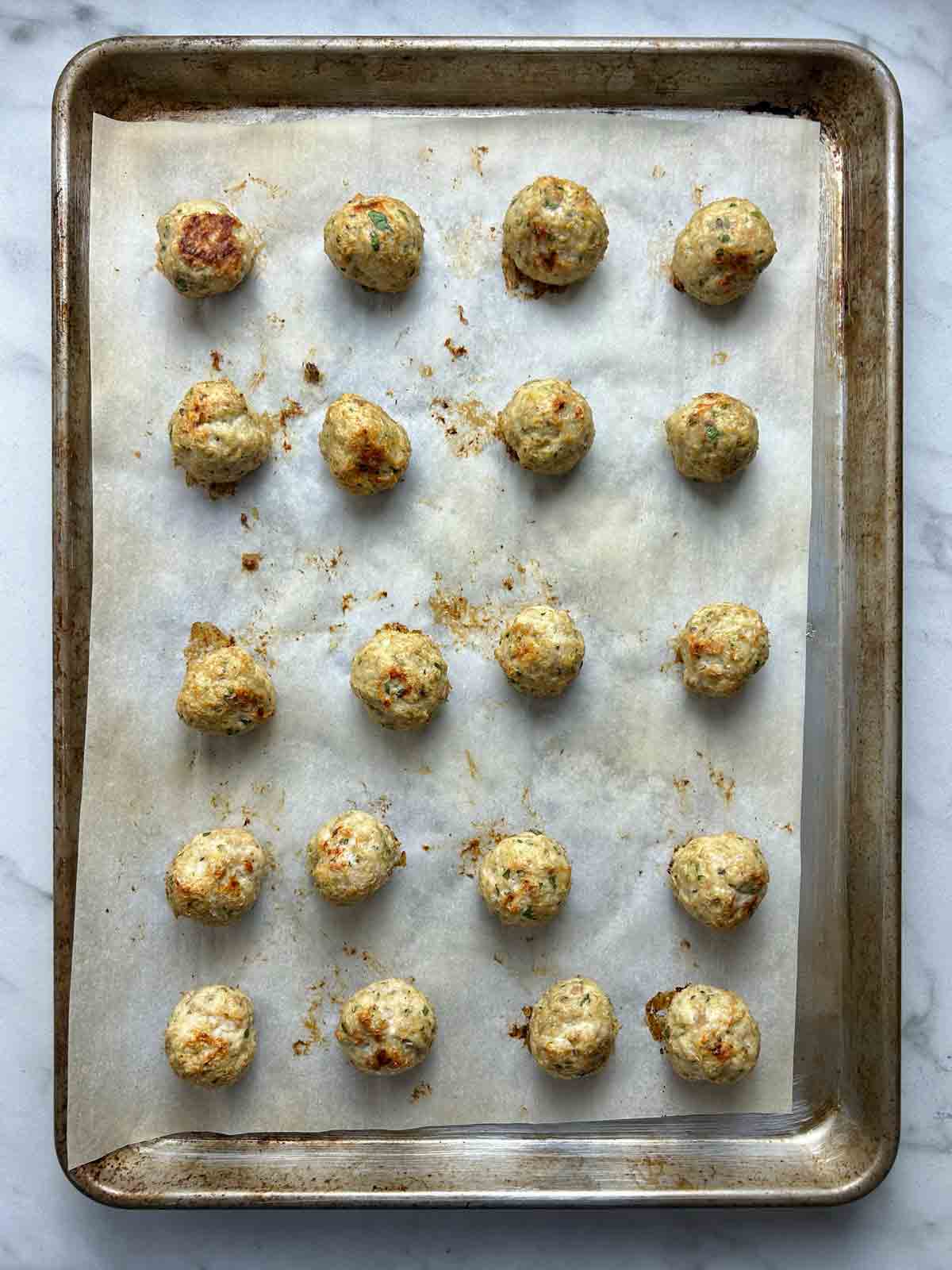 meatballs after baking; golden brown.