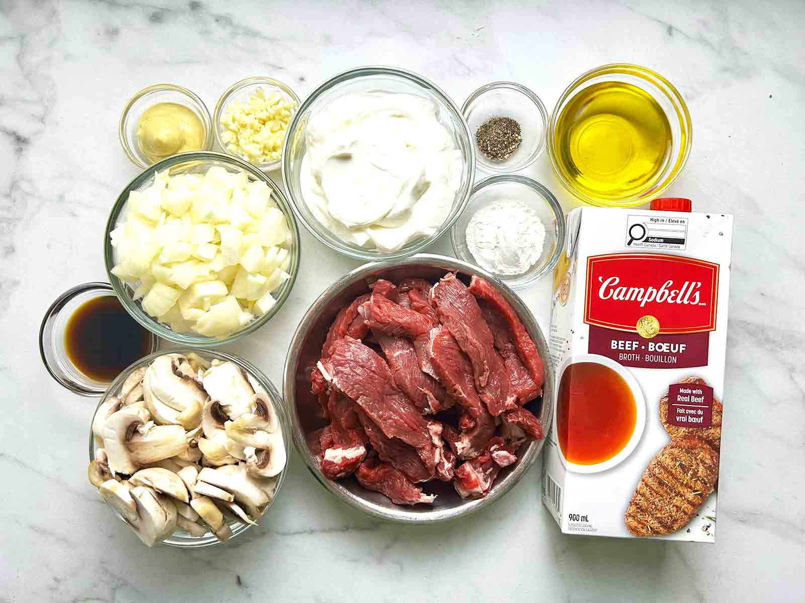 ingredients prepped in bowls.