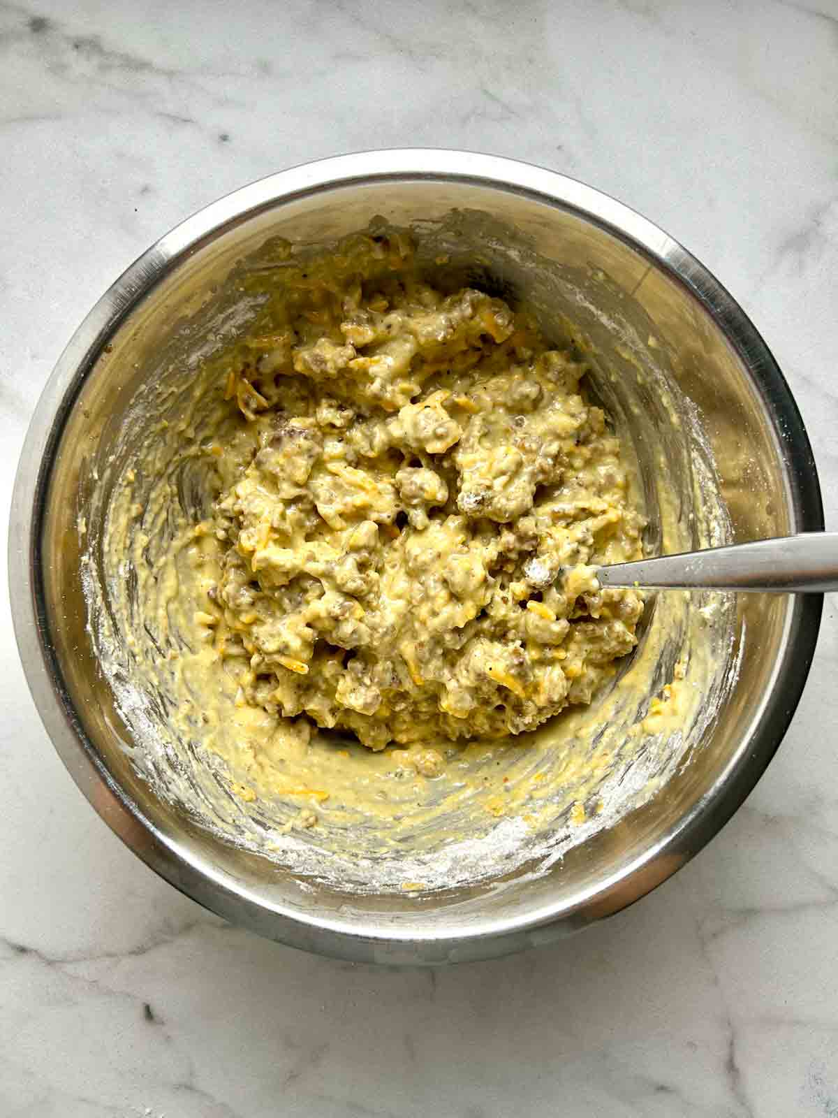 batter mixed together in bowl.