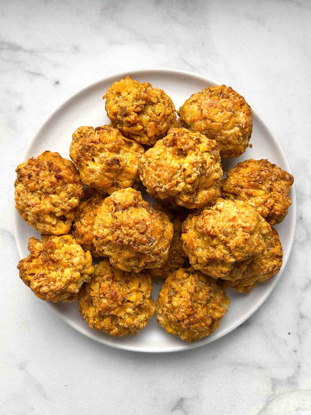 Bisquick sausage balls on plate.