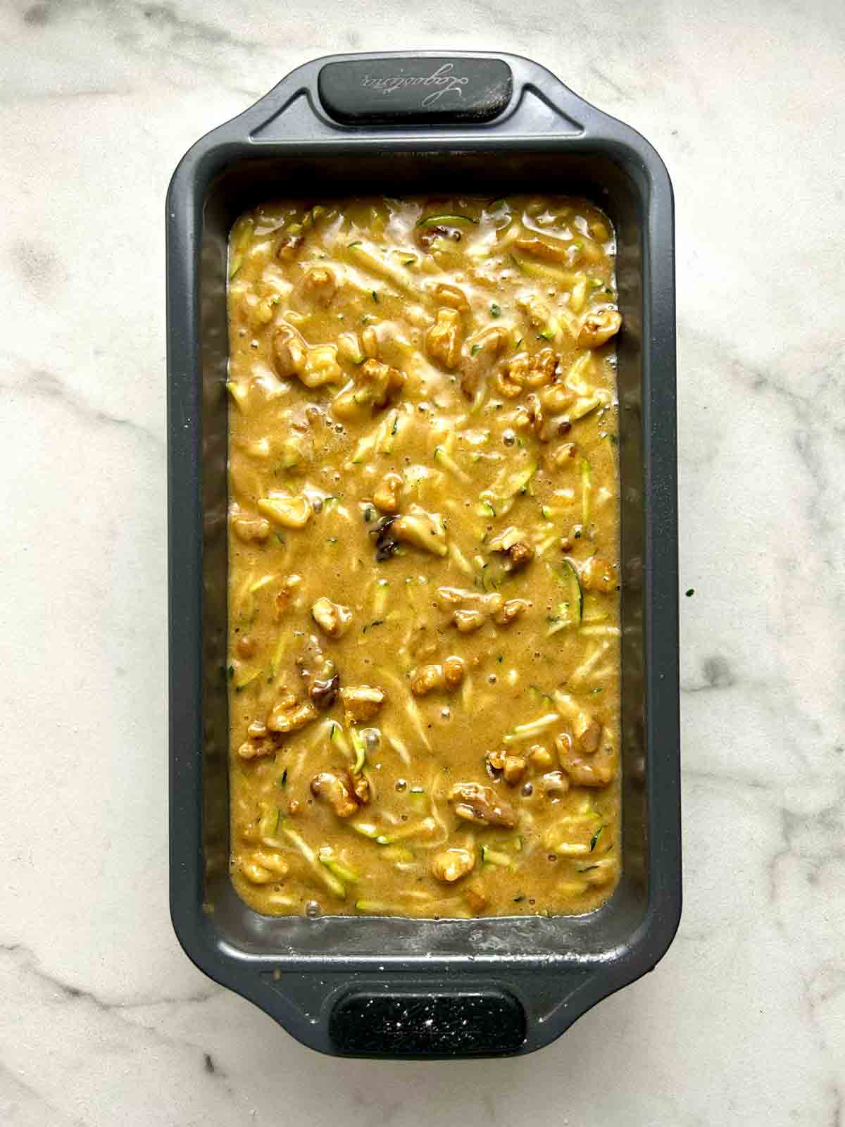 batter poured into bread pan.