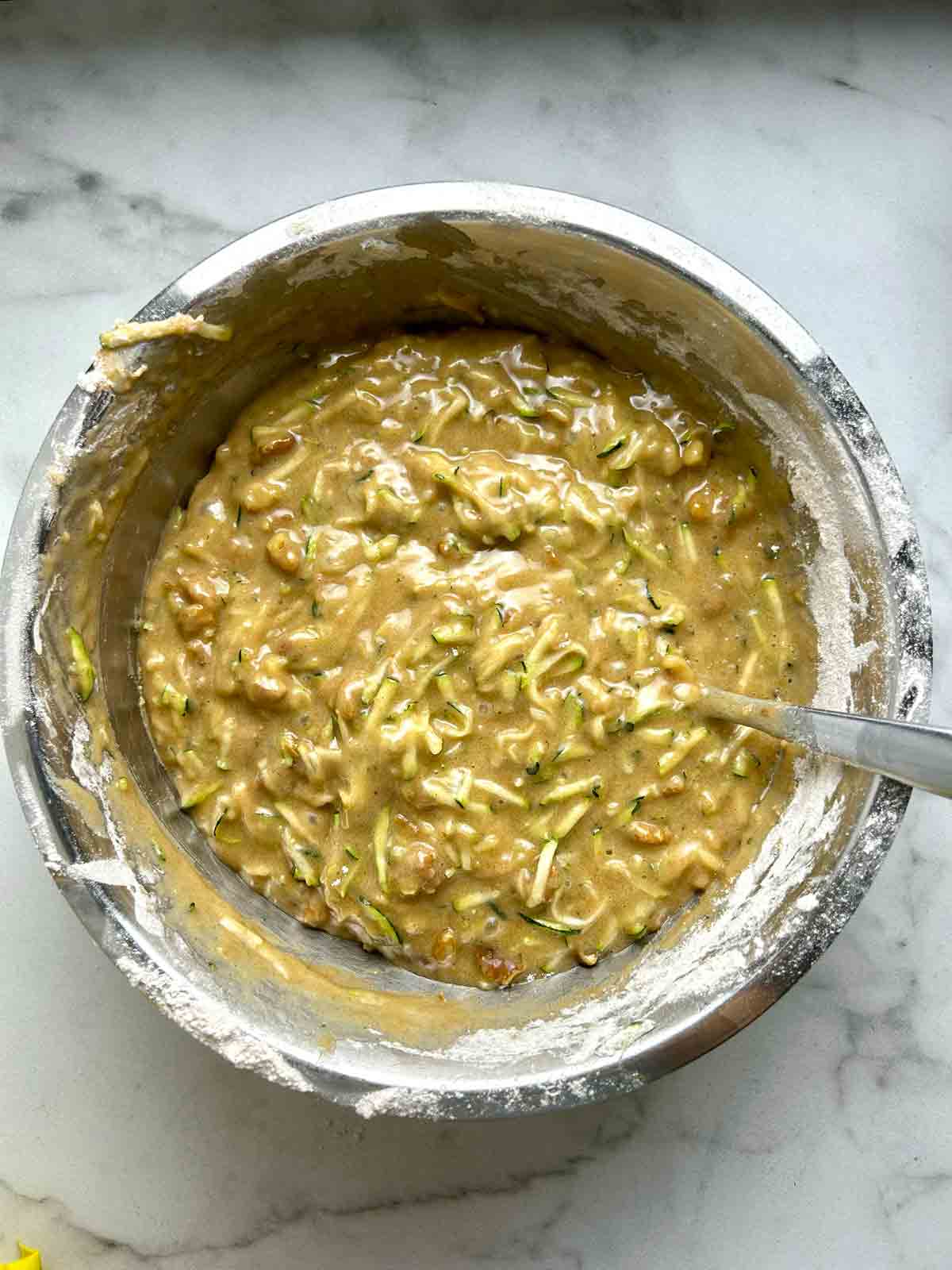 walnuts stirred into batter.