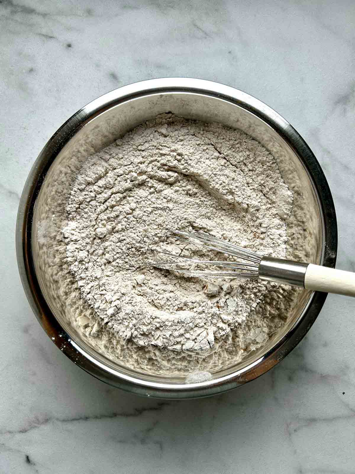 dry ingredients whisked together in bowl.
