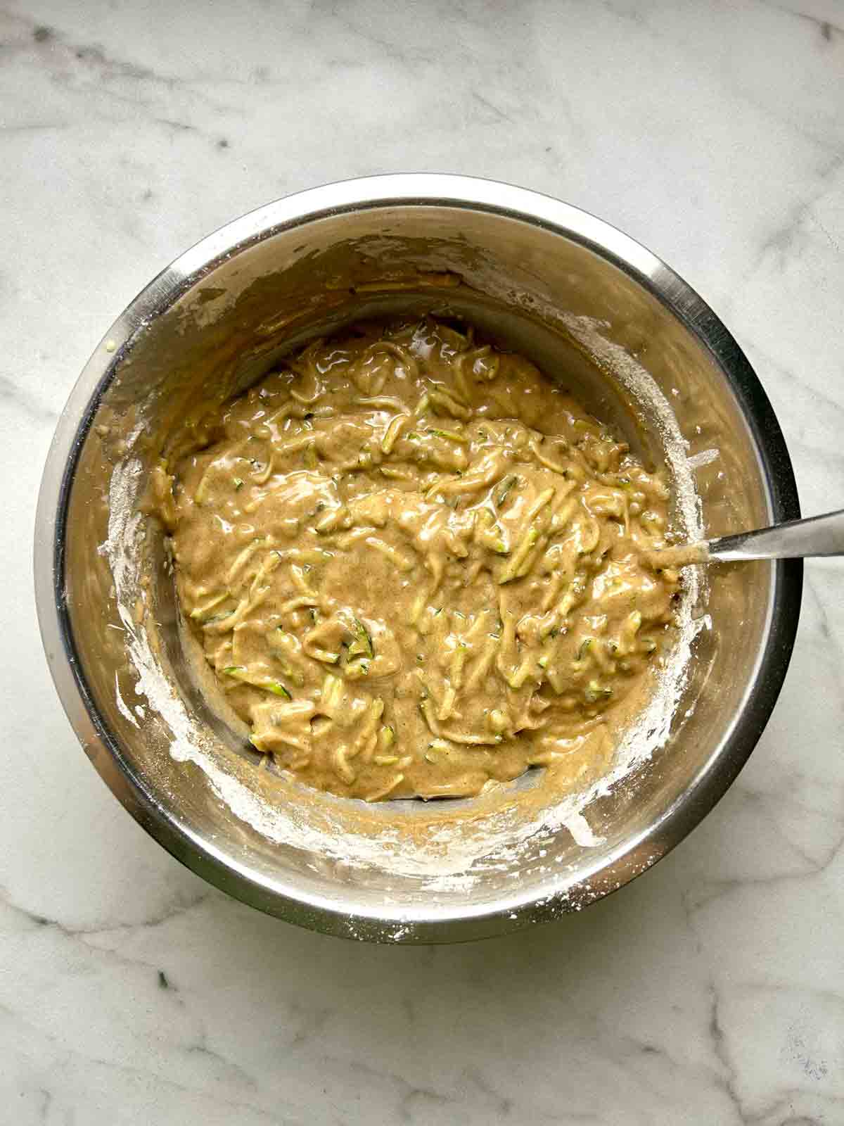 zucchini stirred into the batter.