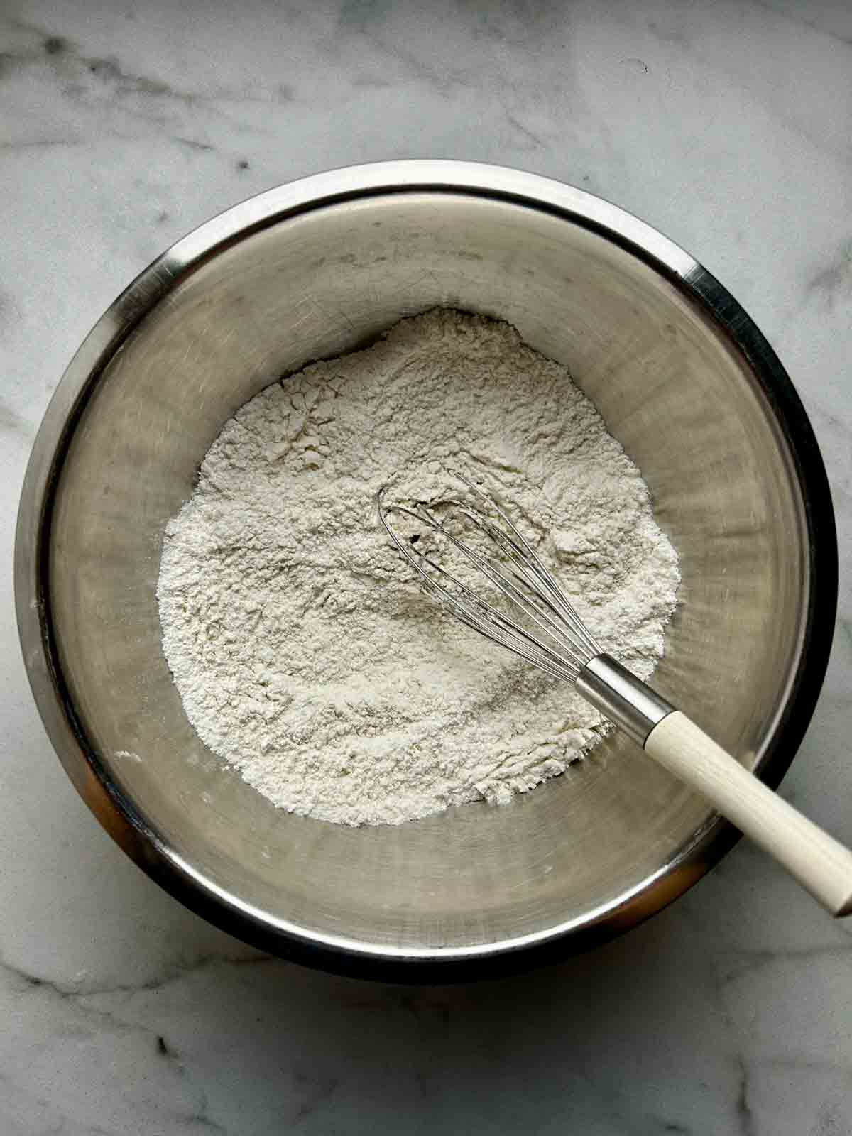 dry ingredients whisked in bowl.