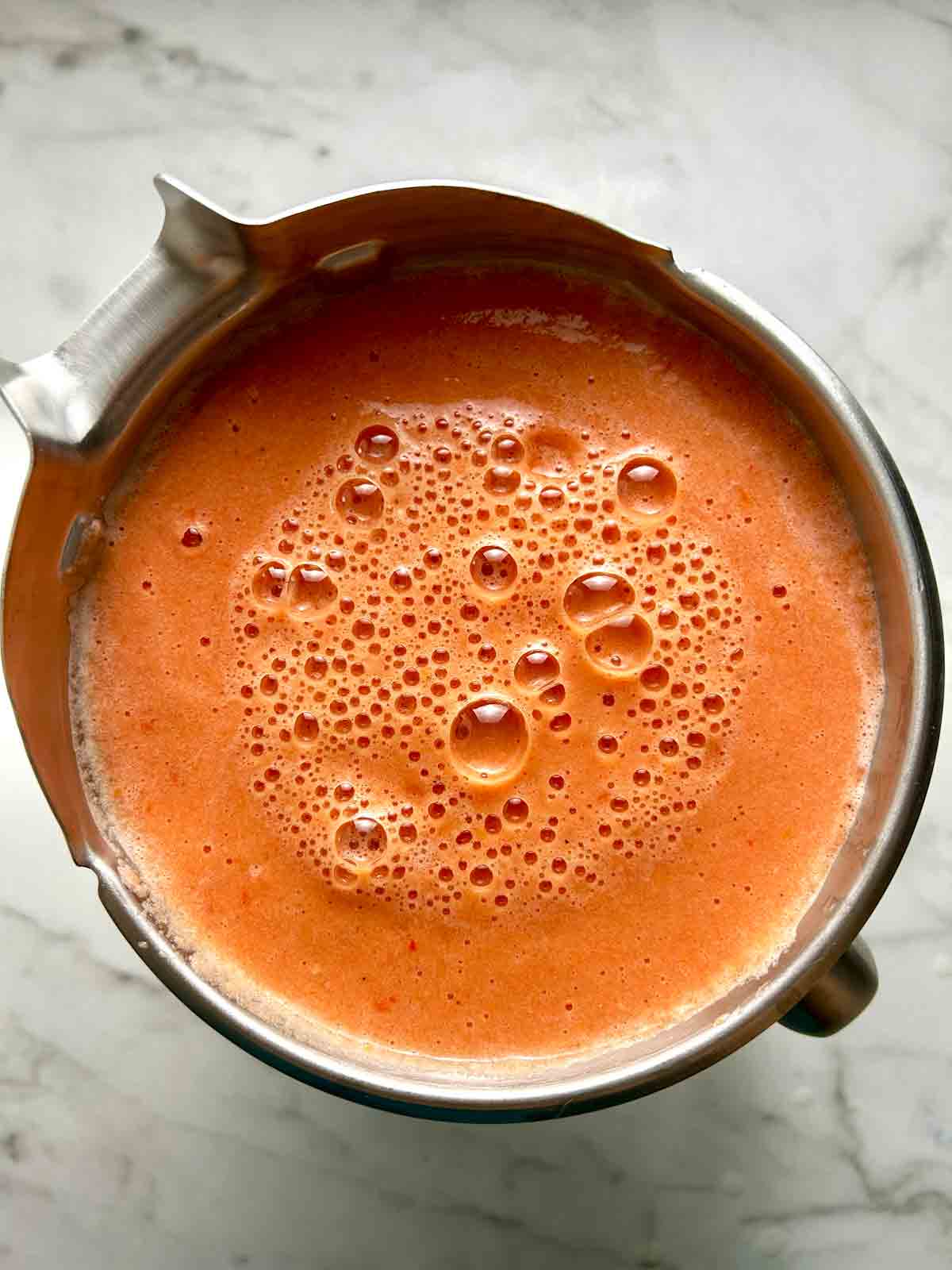 blended soup in blender.