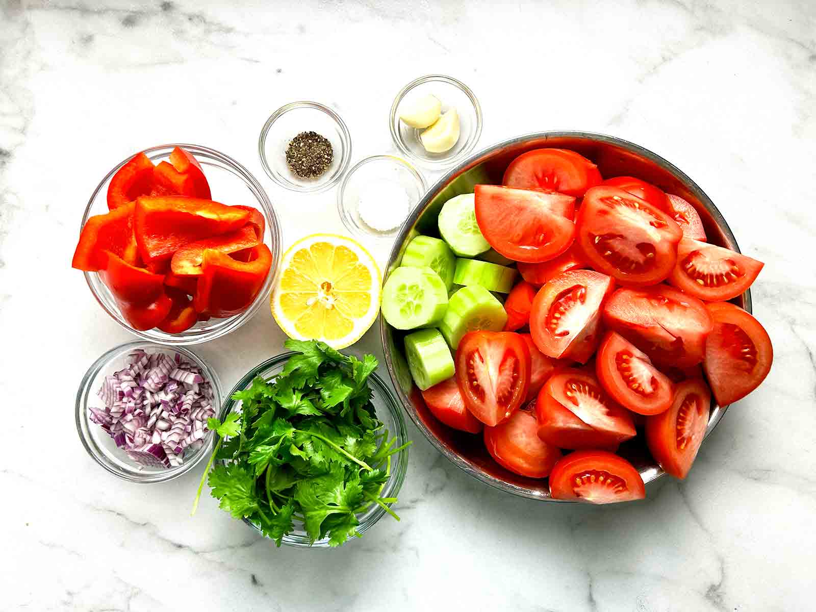 ingredients for gazpacho soup.