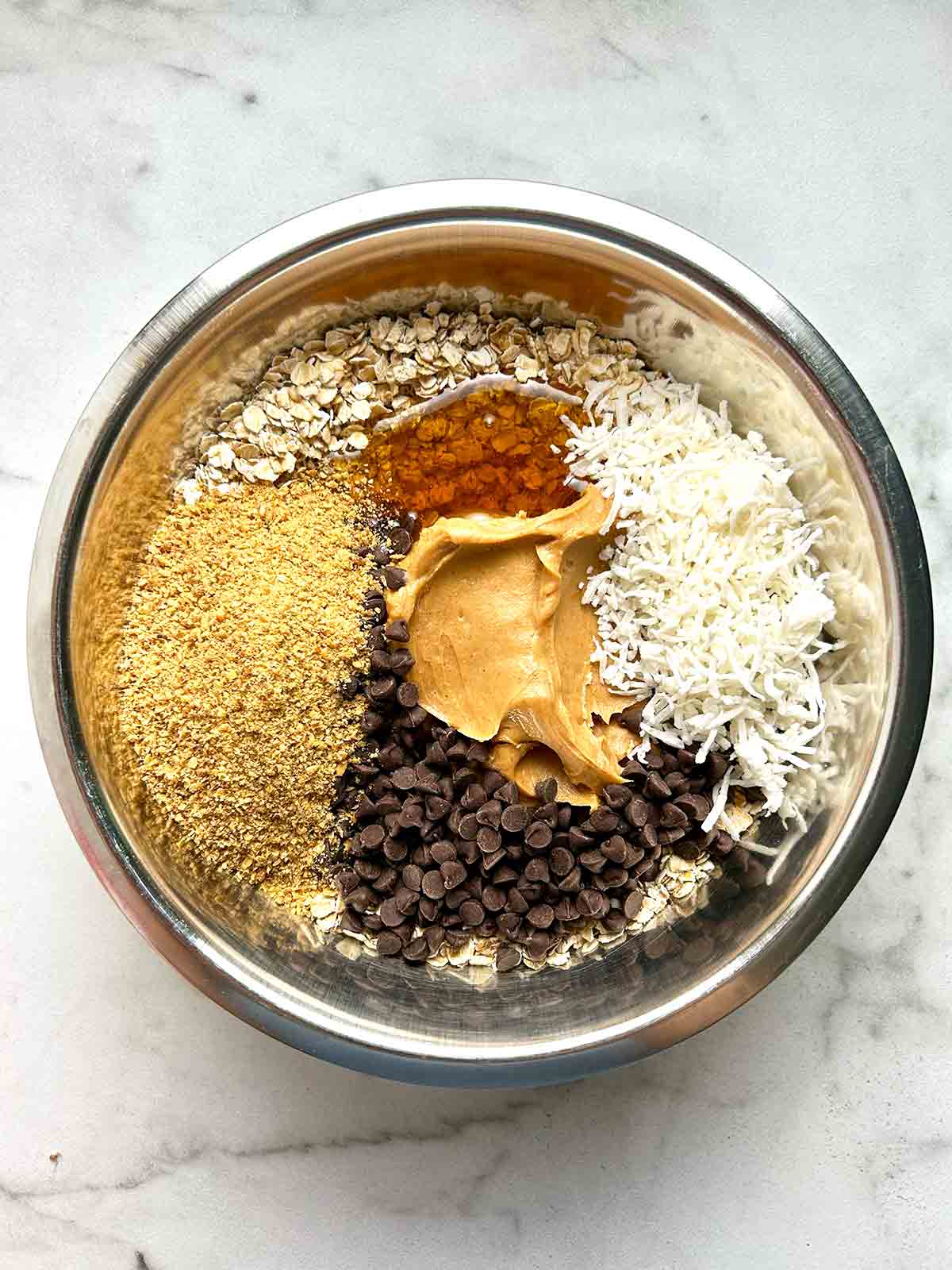 all ingredients in bowl, unmixed.